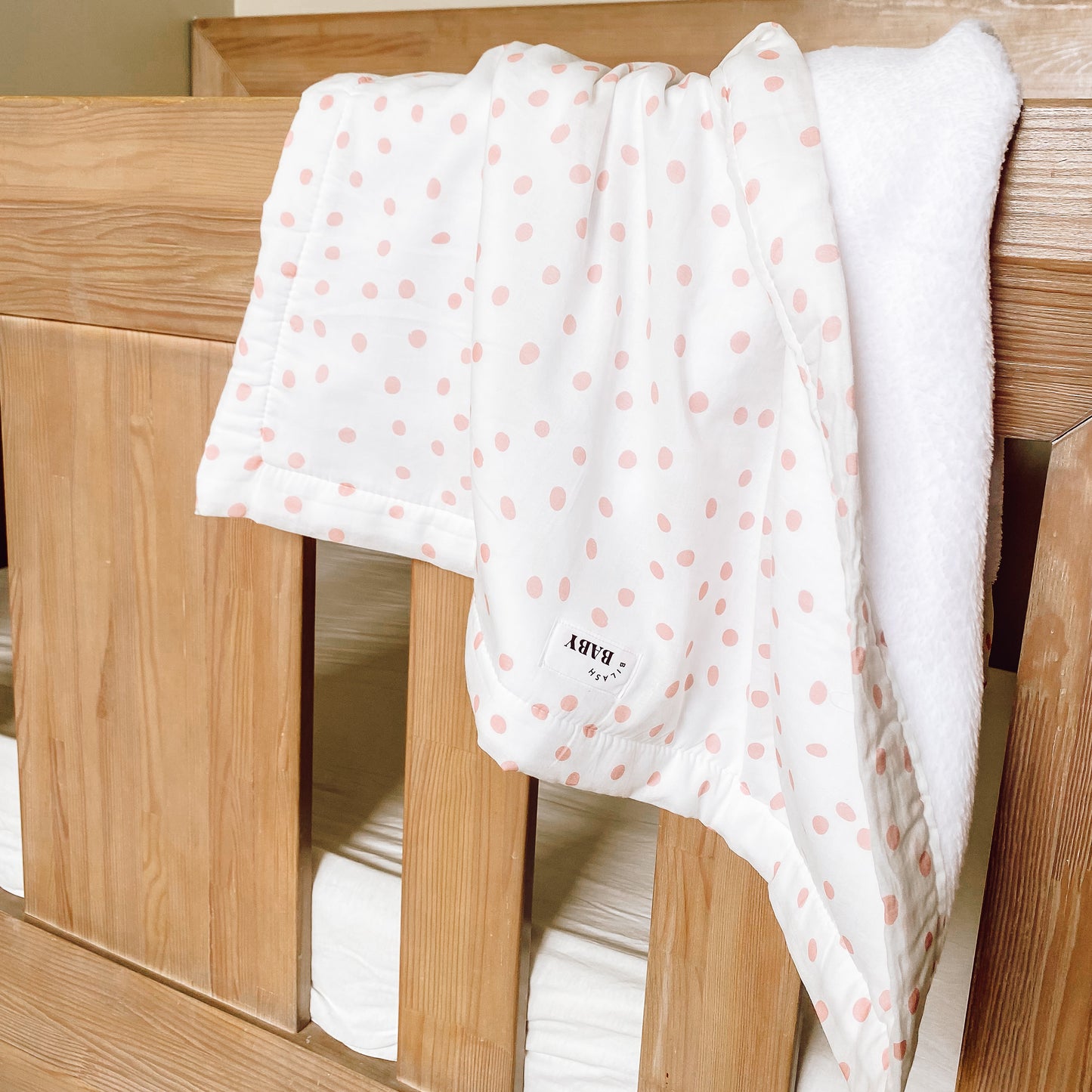 Blushed Rose Polka-dot Cotton Fleece Pram Blanket | Handmade Blanket