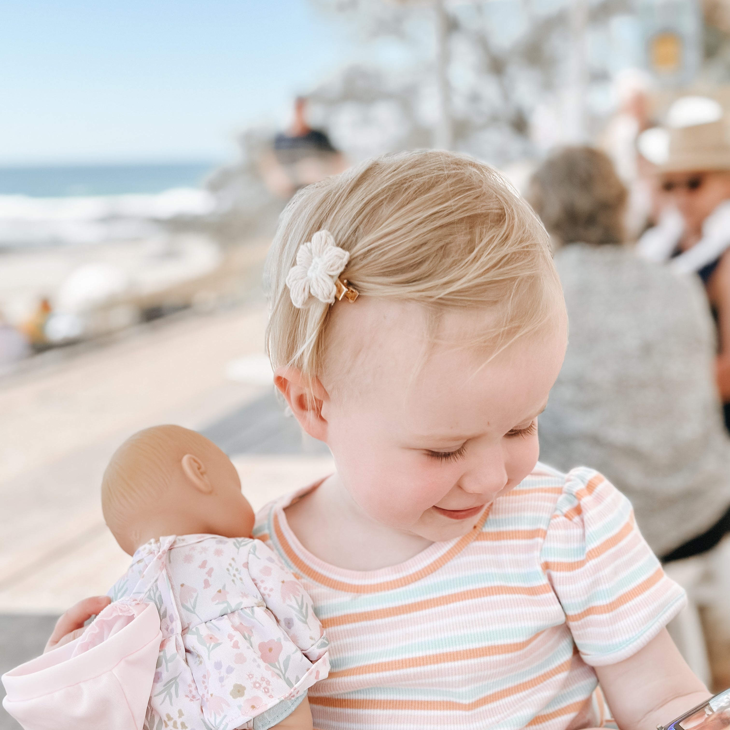 Josie Oatmeal Crocheted Flower Hair Accessories | Hand Crocheted Flowers