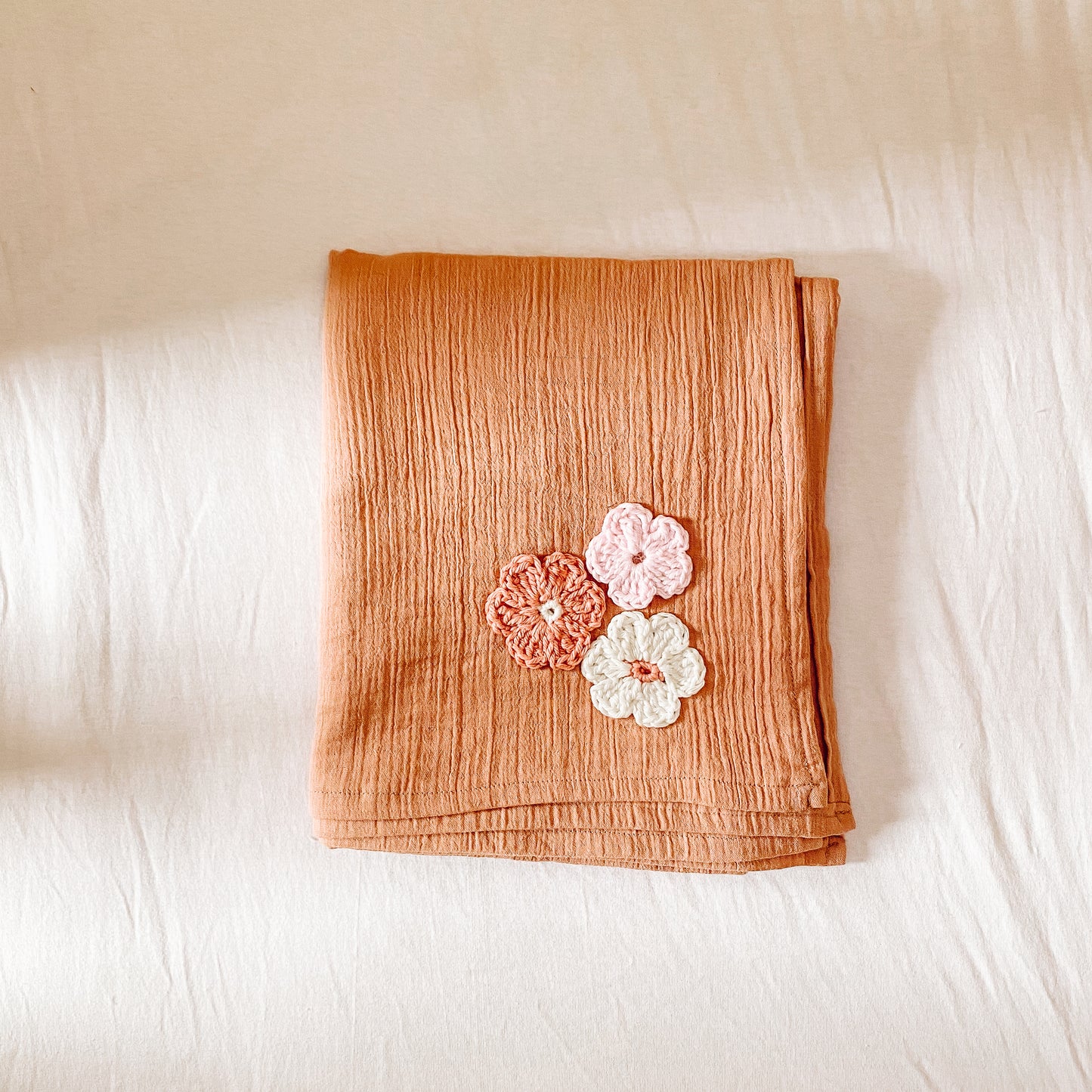 Crocheted Flowers Dusty Pink Baby Wrap