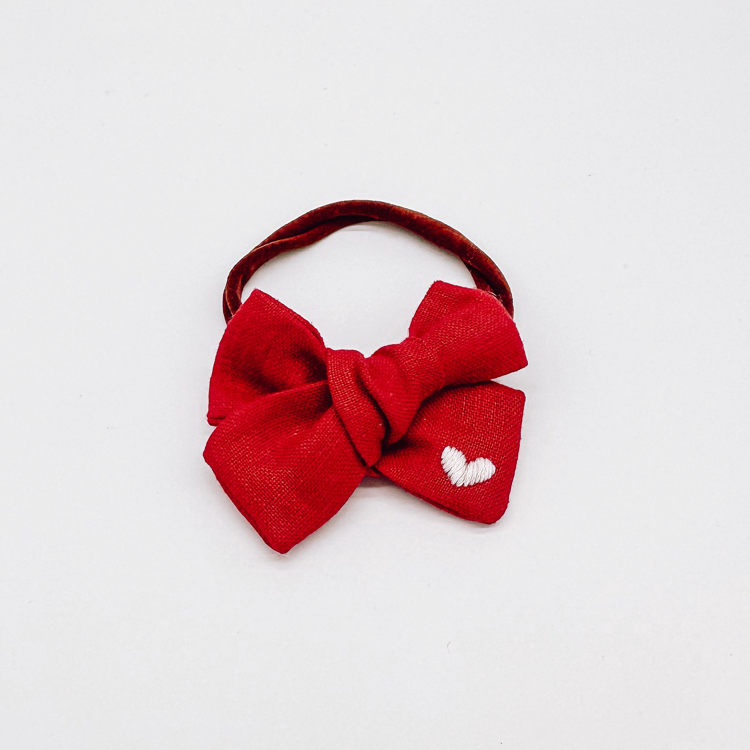 Linen Hand Embroidered Love Hearts Bow | Hand Bows