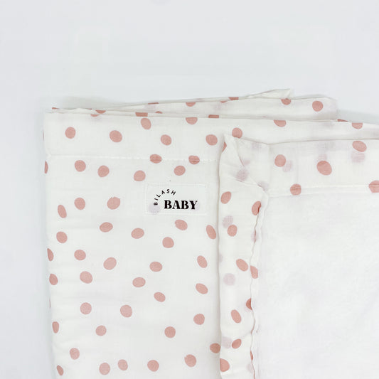 Blushed Rose Polka-dot Cotton Fleece Pram Blanket | Handmade Blanket