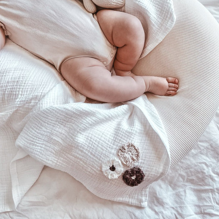 Hand Crocheted Flowers White Baby Wrap | Handmade Baby Wraps