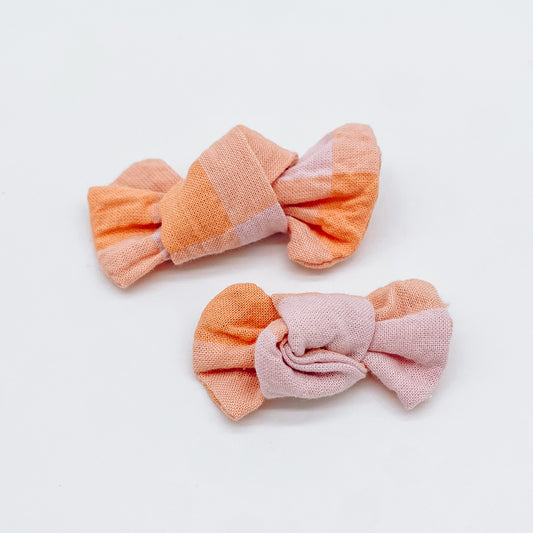 Melon & Pink Gingham Knot Bow | Handmade Bows