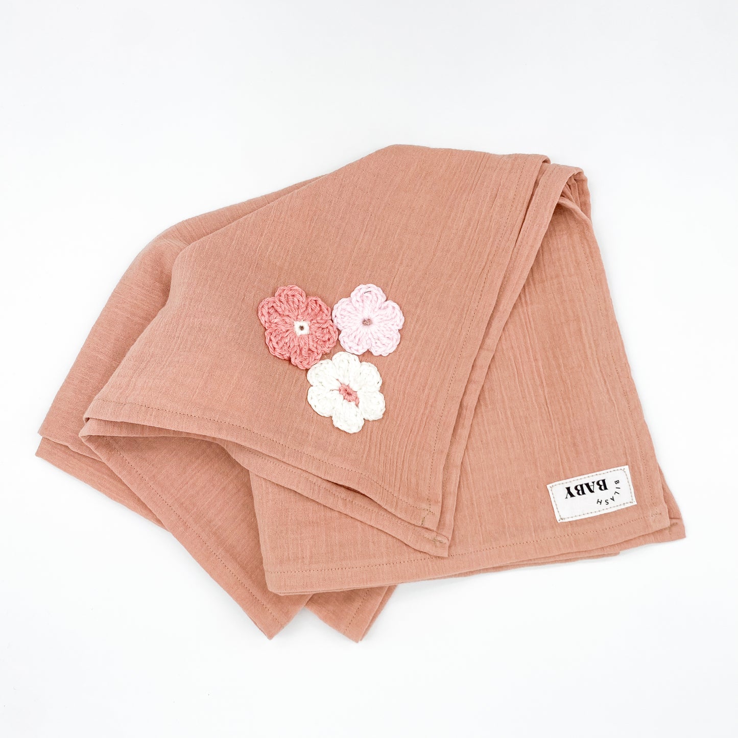 Crocheted Flowers Dusty Pink Baby Wrap