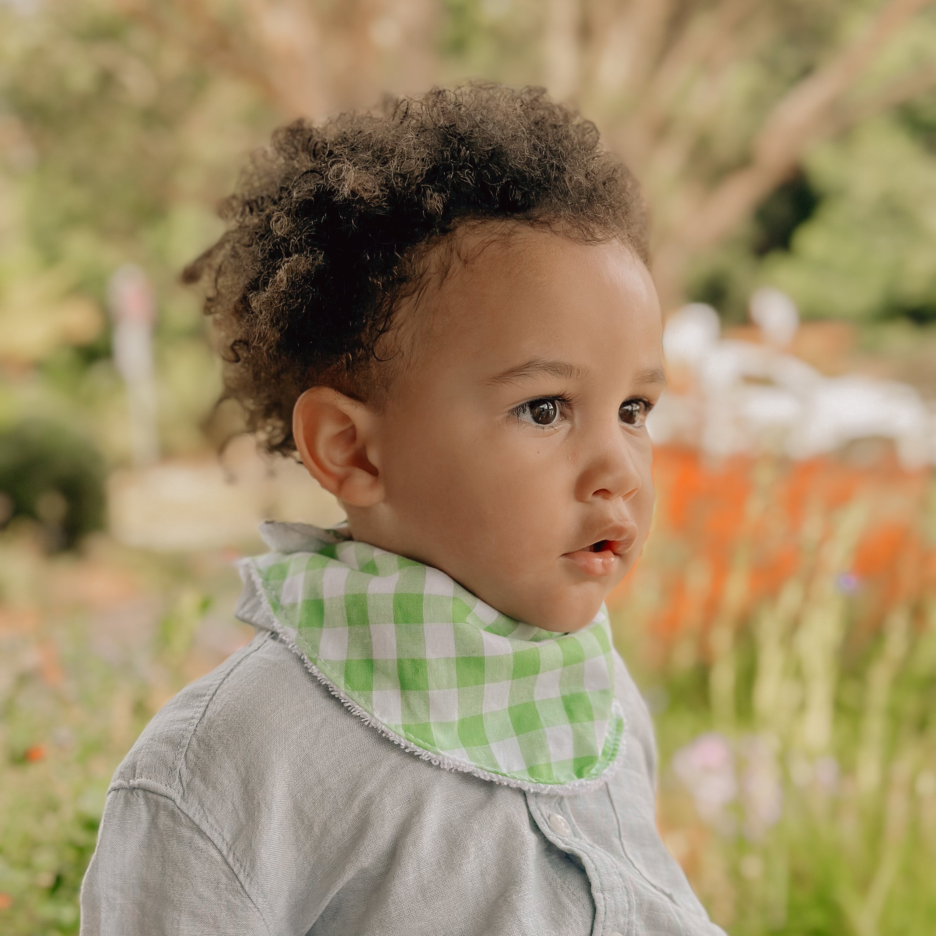 Lime Green Gingham Grow Bib | Handmade Bib