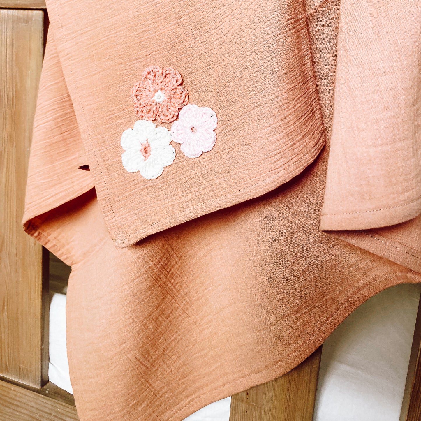 Crocheted Flowers Dusty Pink Baby Wrap