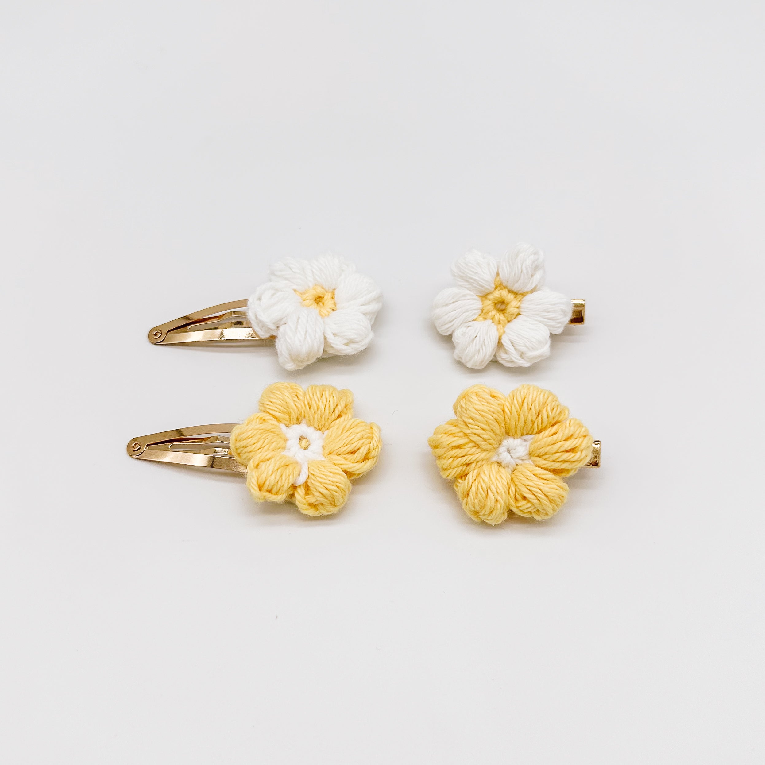 Josie Sorbet Yellow/Daisy White Set Hand Crocheted Flower Hair Clips