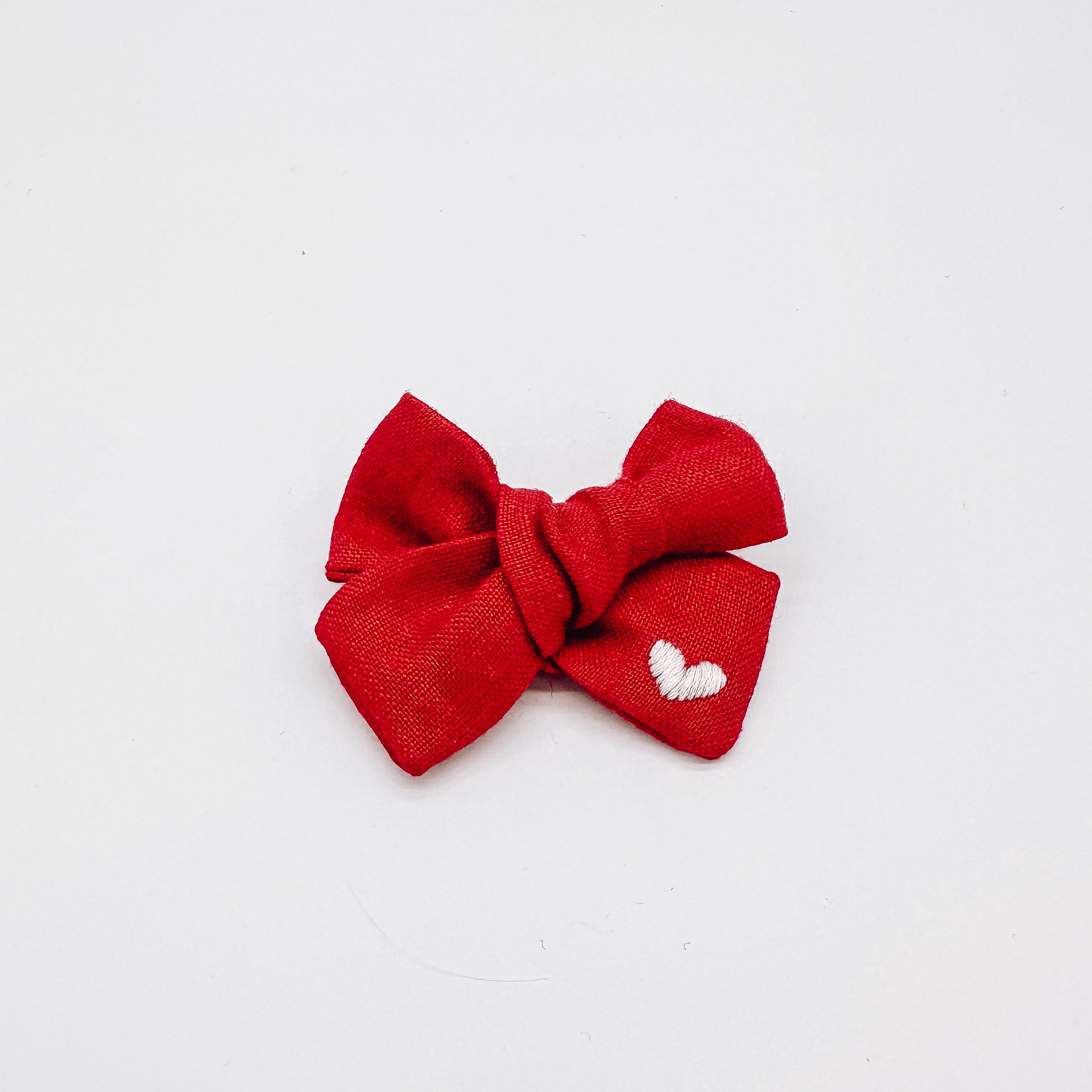 Linen Hand Embroidered Love Hearts Bow | Hand Bows