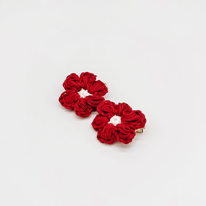 Leila Cherry Hand Crocheted Flower Clips | Hand Crocheted Hair Clips