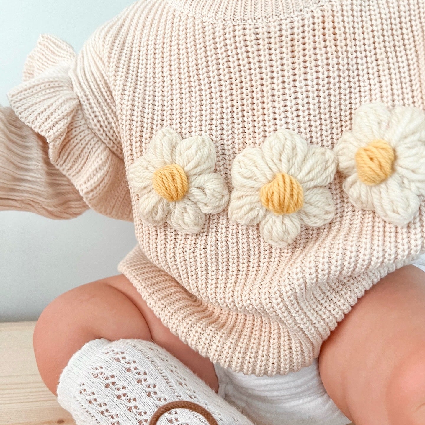 Oatmeal Flower Knit | Hand Crocheted Flowers