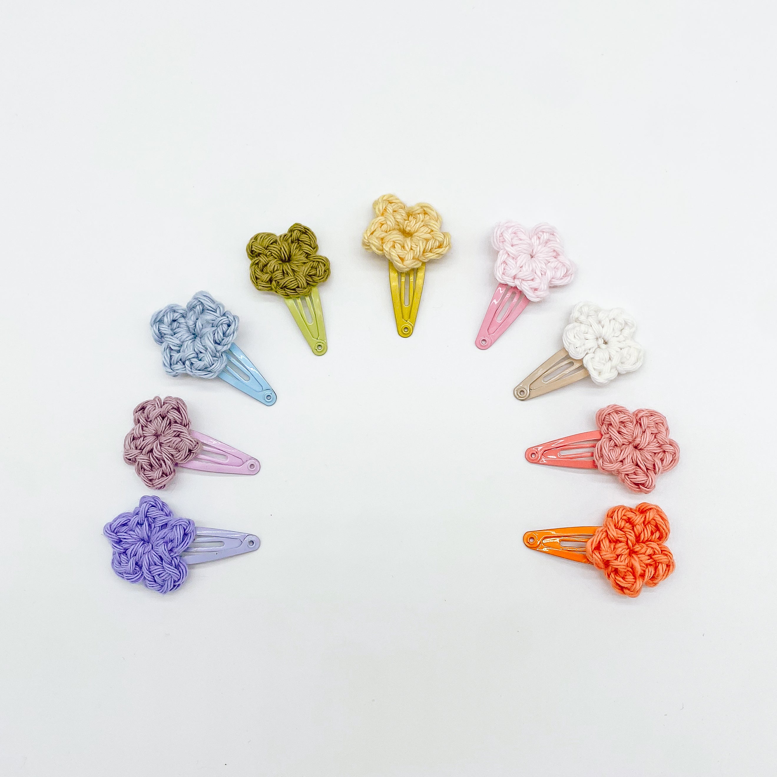 Mini Rainbow Set Hand Crocheted Flower Hair Clips