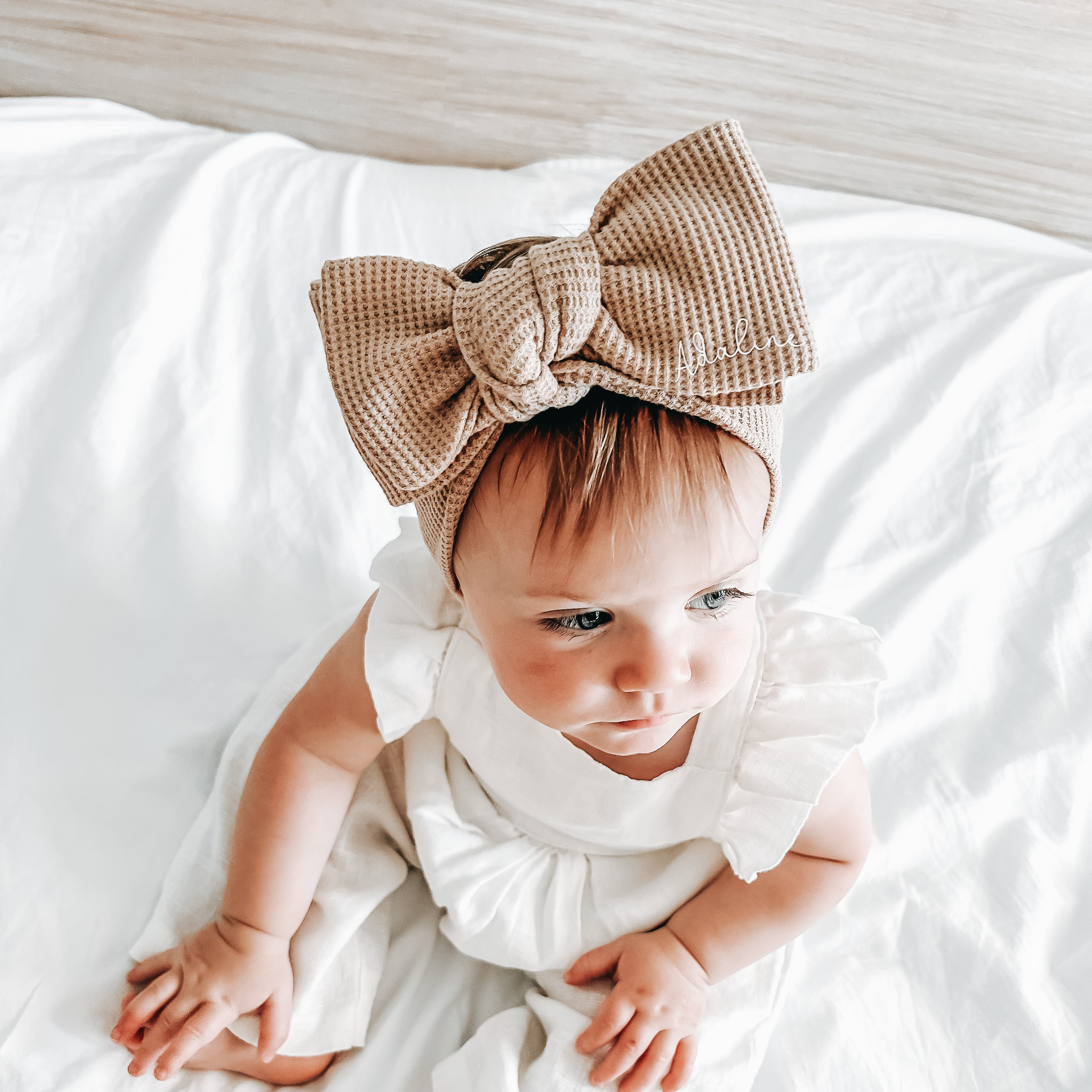 Adaline Oversized Bow Headband Latte | Handmade Bows