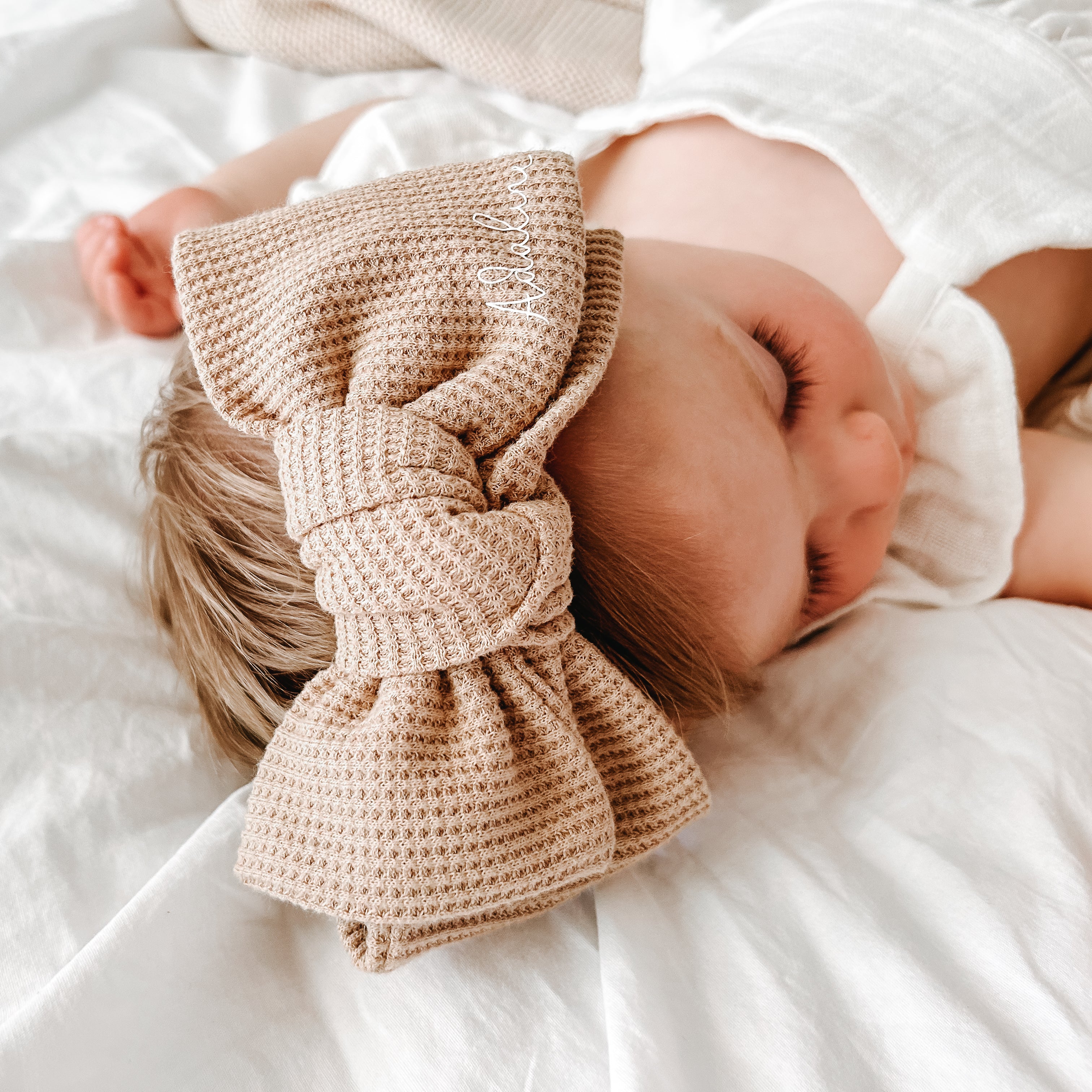 Adaline Oversized Bow Headband Latte | Handmade Bows