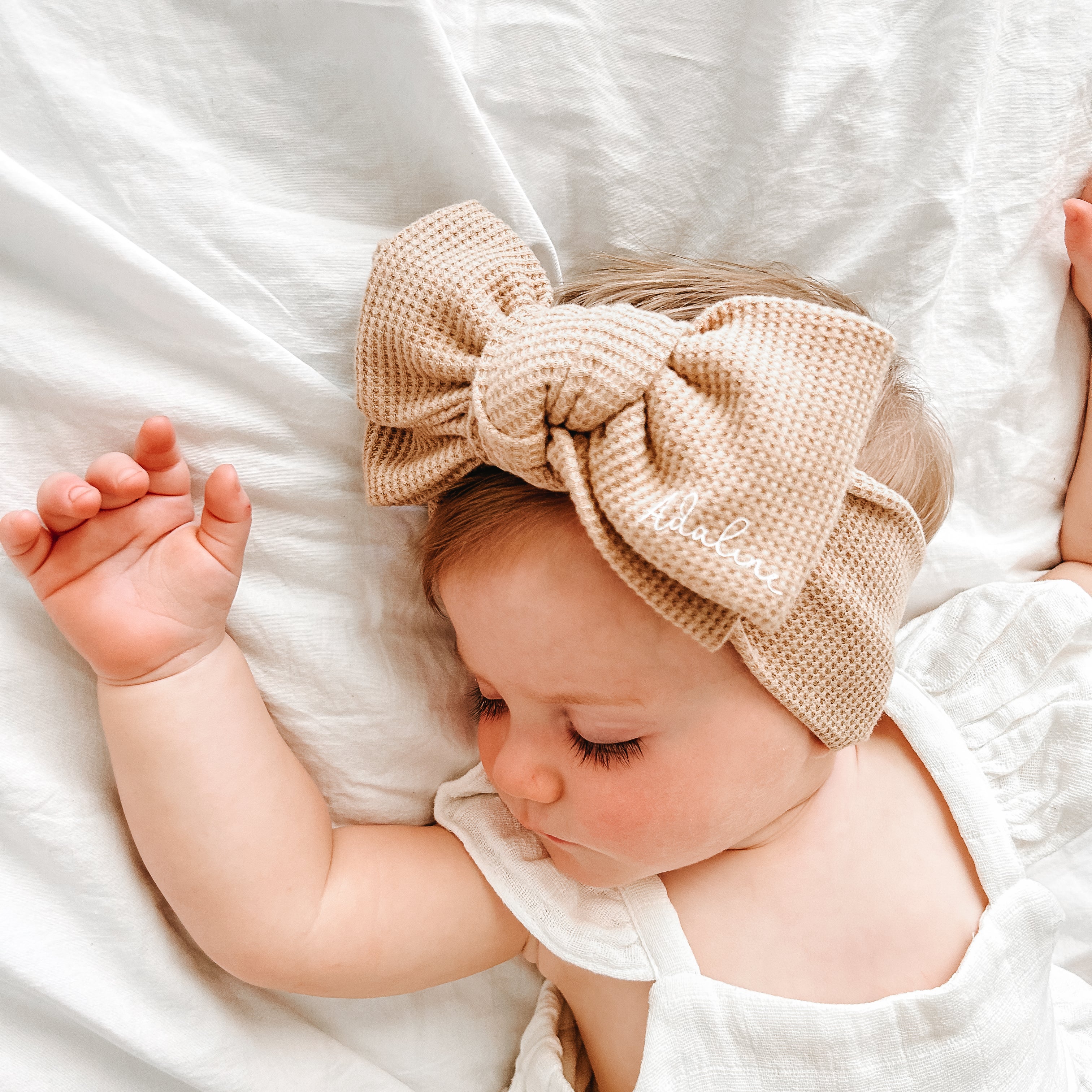 Adaline Oversized Bow Headband Latte | Handmade Bows