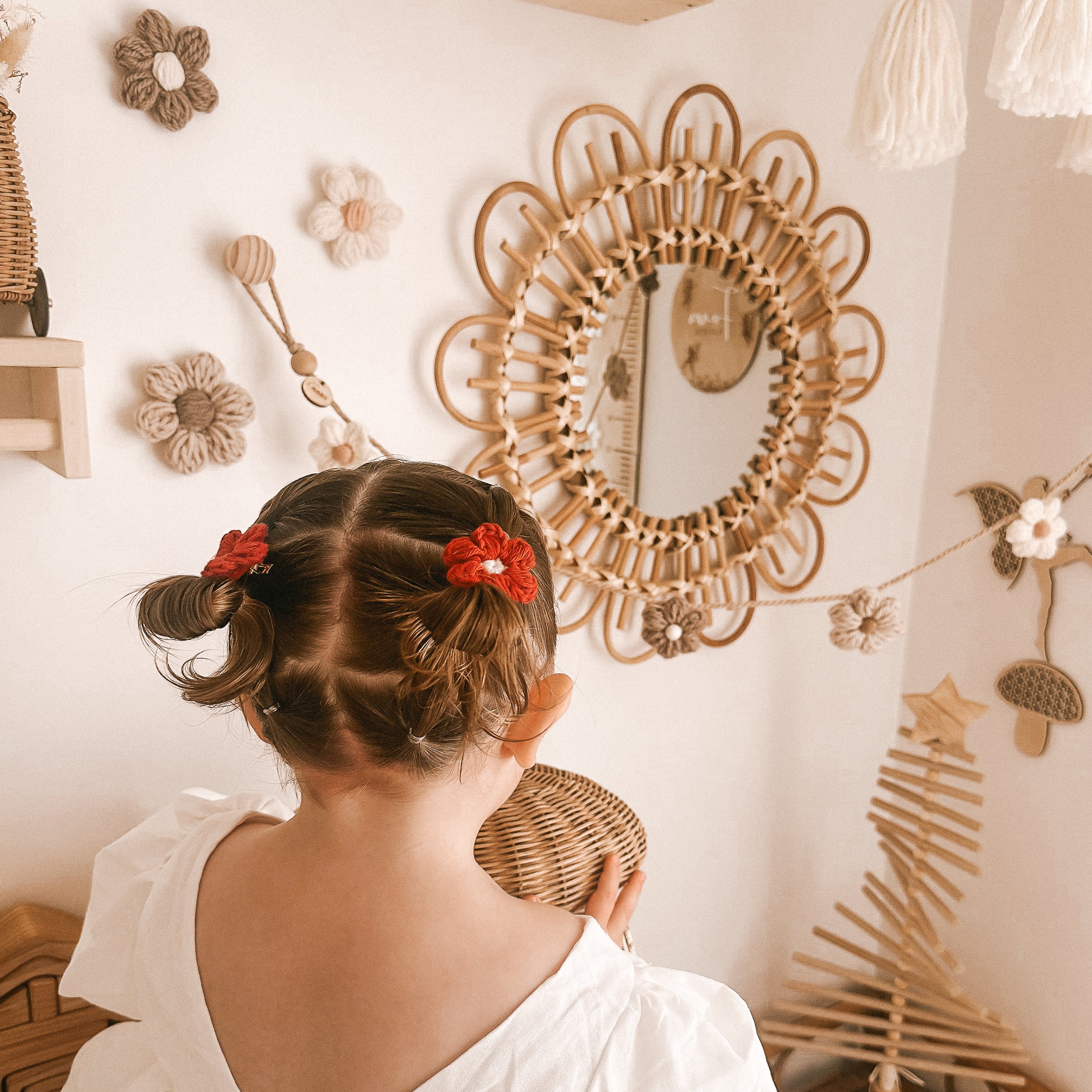 Leila Bright Red Hand Crocheted Flower Hair Clips | Hand Crocheted Hair Clips