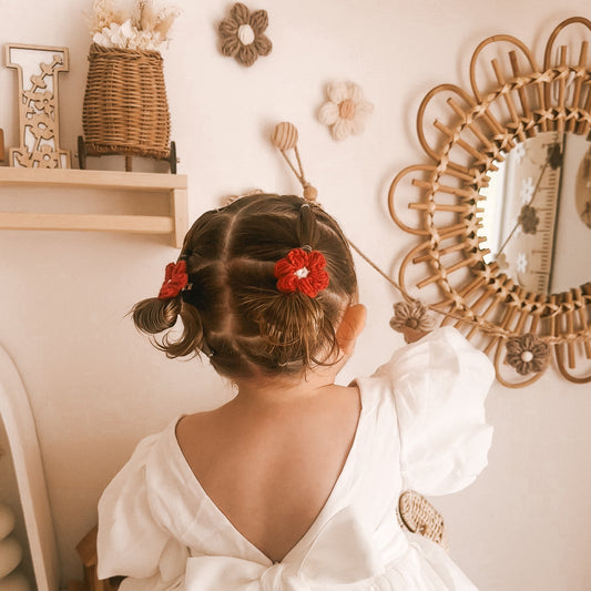 Leila Bright Red Hand Crocheted Flower Hair Clips | Hand Crocheted Hair Clips