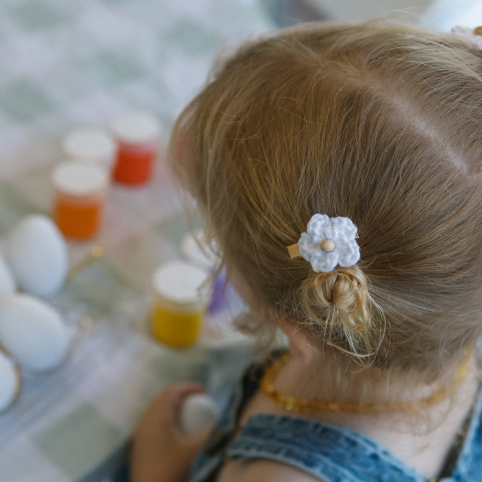 Mini Neutral Set Hand Crocheted Flower Hair Clips