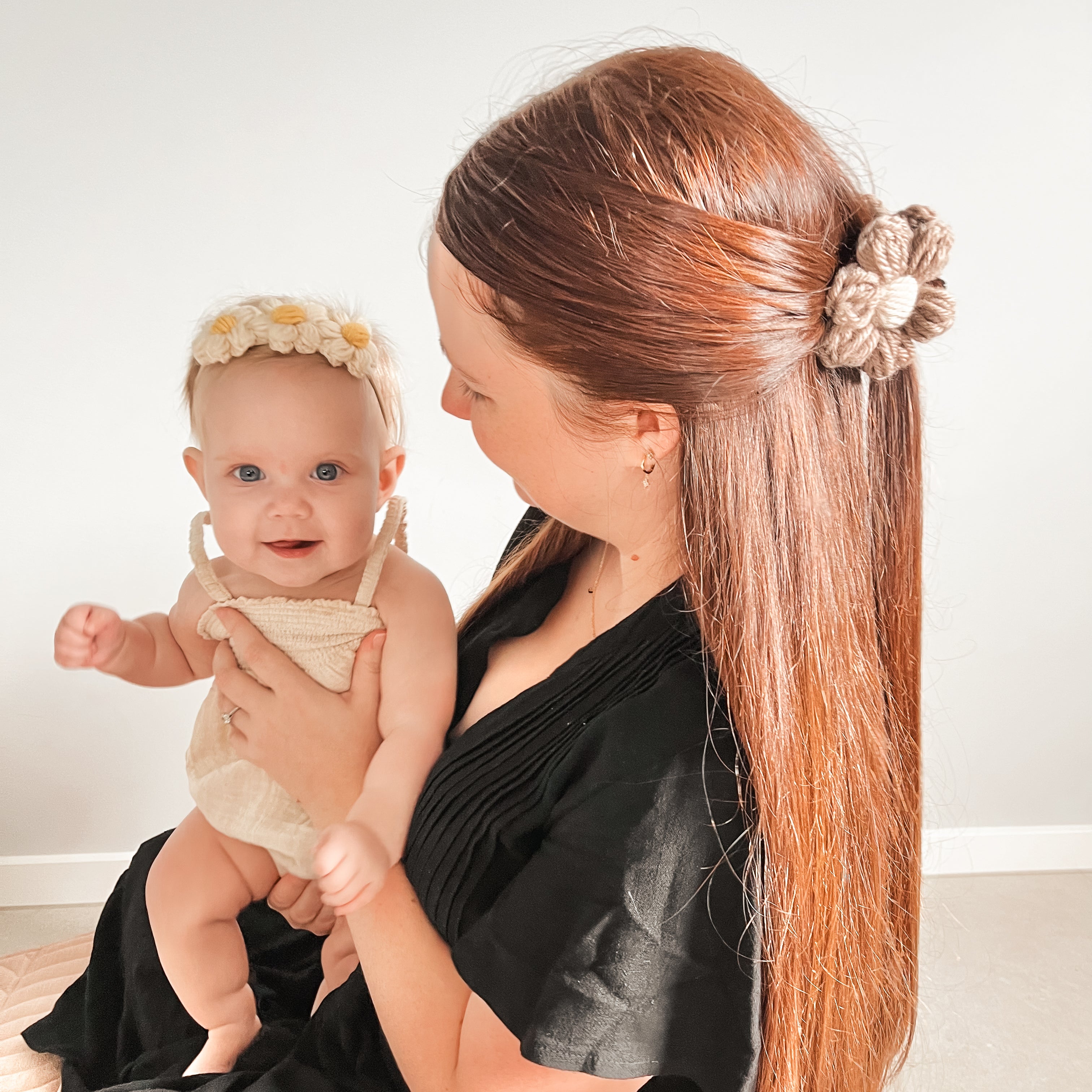 Sadie Puff Flower Nylon Headband | Hand Crocheted