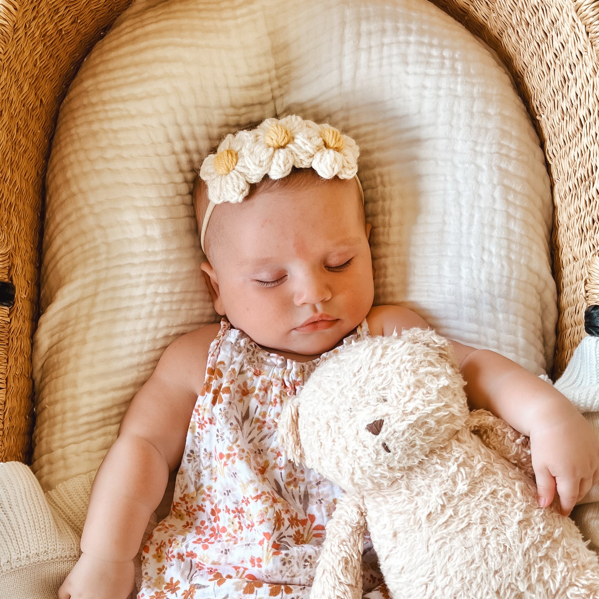 Sadie Puff Flower Nylon Headband | Hand Crocheted